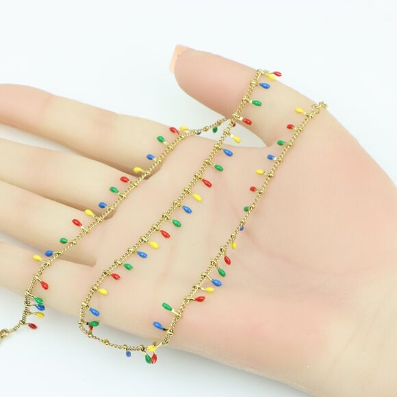 Colorful Teardrop Charm Gold Plated Yellow Necklace for Women, XPNL0363 - Picture 2 of 11